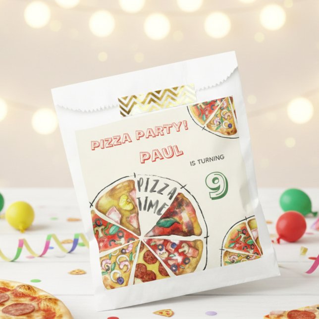 Sachets En Papier Fête de pizza Watercolor (Créateur téléchargé)