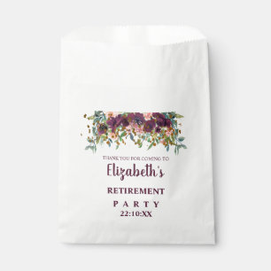 Sachets En Papier Fête de retraite rose floral, burgundy et paillett