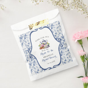 Sachets En Papier Fête de thé Toile de Jouy bleue pour la mariée
