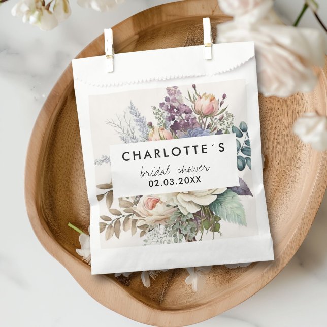 Sachets En Papier Fête des mariées florale (Modern Flower Bridal Shower Favor Bag with your name and date.)