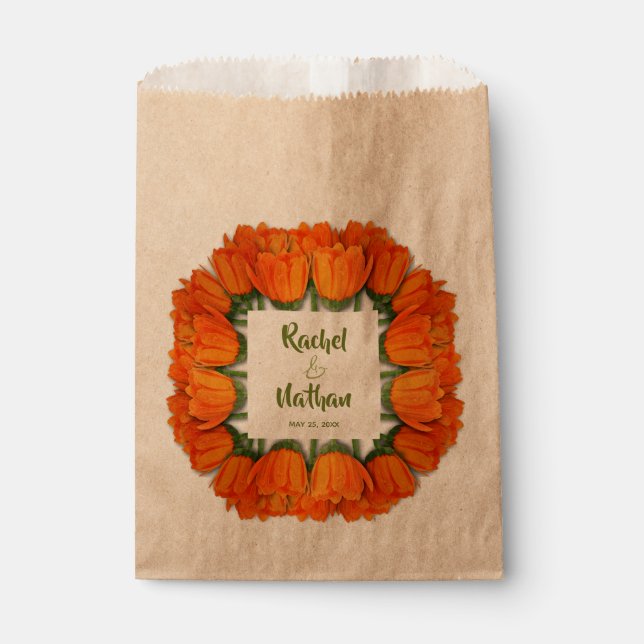 Sachets En Papier Fête des mariées Kraft de tulipes orange (Devant)