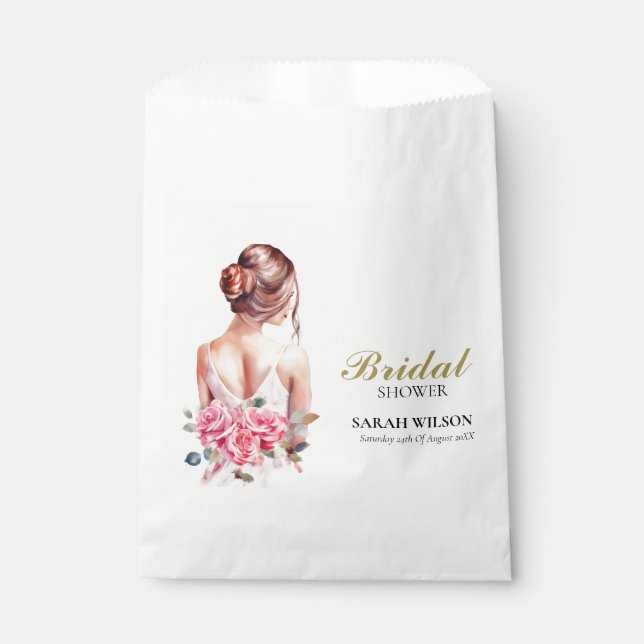 Sachets En Papier Fête des mariées Mariage rose Aquarelle moderne (Devant)