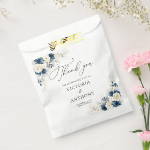 Sachets En Papier Fête des mariées Marine bleu et blanc Roses Favori
