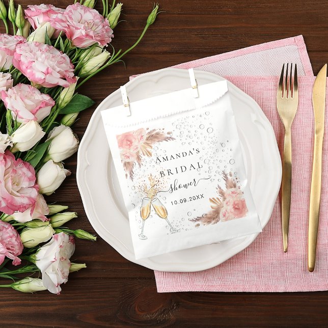 Sachets En Papier Fête des mariées pampas herbe rose or bulle (Créateur téléchargé)