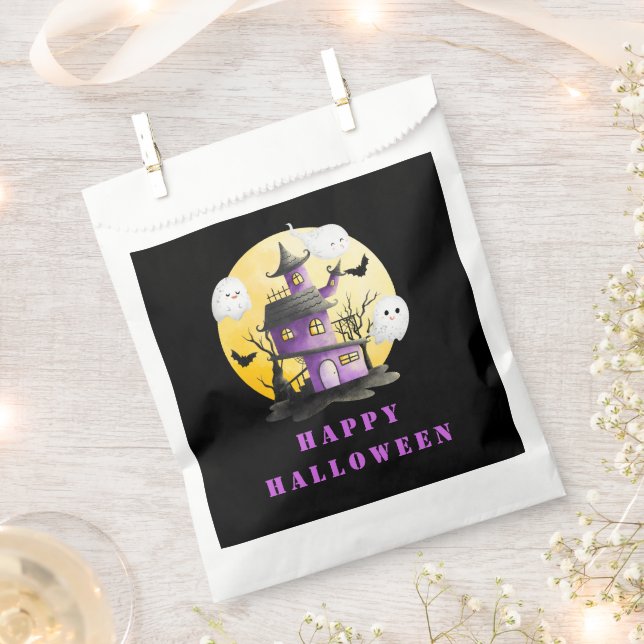 Sachets En Papier Fête d'Halloween avec Maison hantée et Fantômes (Coupé)