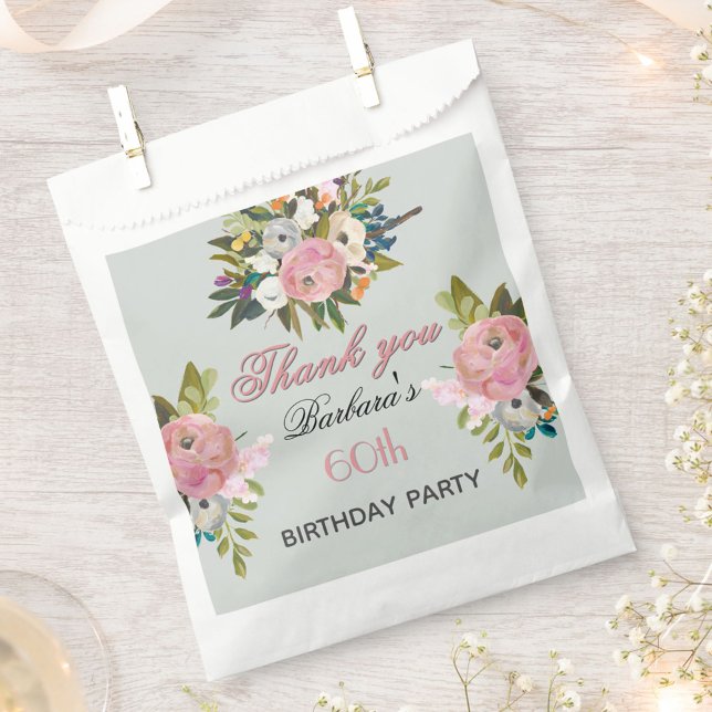 Sachets En Papier Fête élégante florale 60 ans  (Créateur téléchargé)