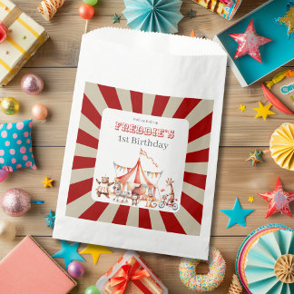Sachets En Papier Fête Enfants Cirque Amusant Rouge et Blanc