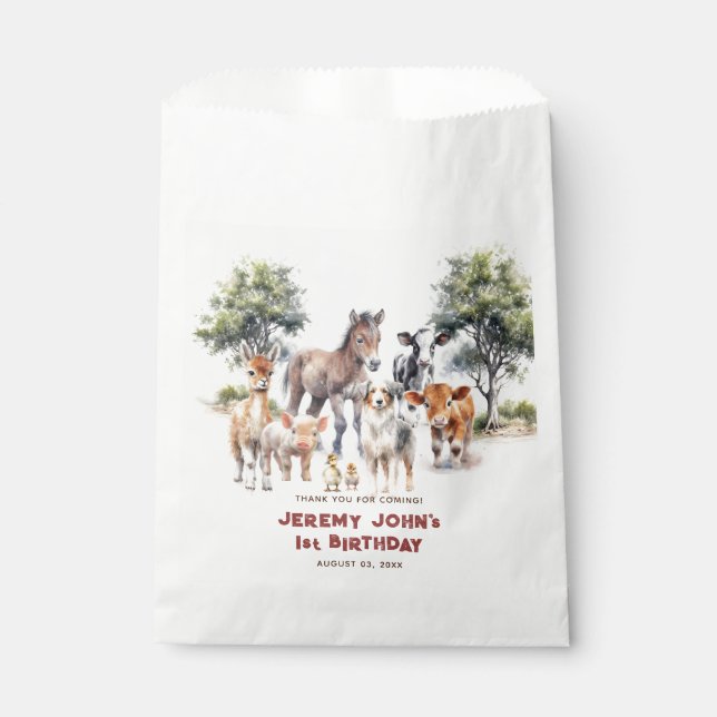 Sachets En Papier Fête Moderne Animaux De Ferme Merci Pour Venir (Devant)