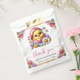 Sachets En Papier Fête Prénatale Poussin de Pâques Aquarelle Fleurs