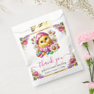 Sachets En Papier Fête Prénatale Poussin de Pâques Aquarelle Fleurs 