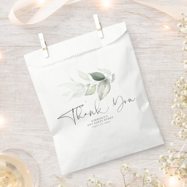 Sachets En Papier Feuillage argenté élégant Merci (Coupé)