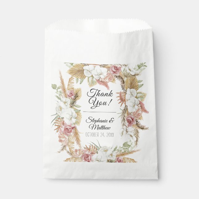 Sachets En Papier Feuillage de palmier des Pampas Blanc Rosé Floral  (Devant)