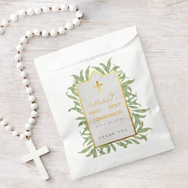 Sachets En Papier Feuillage de première communion Marbre doré faux B (Créateur téléchargé)