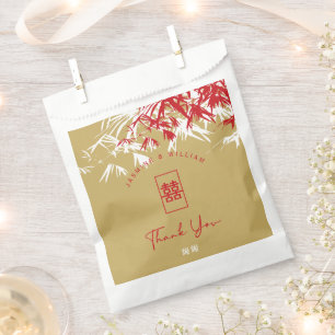 Sachets En Papier Feuille bambou rouge/or Double Xi Mariage chinois