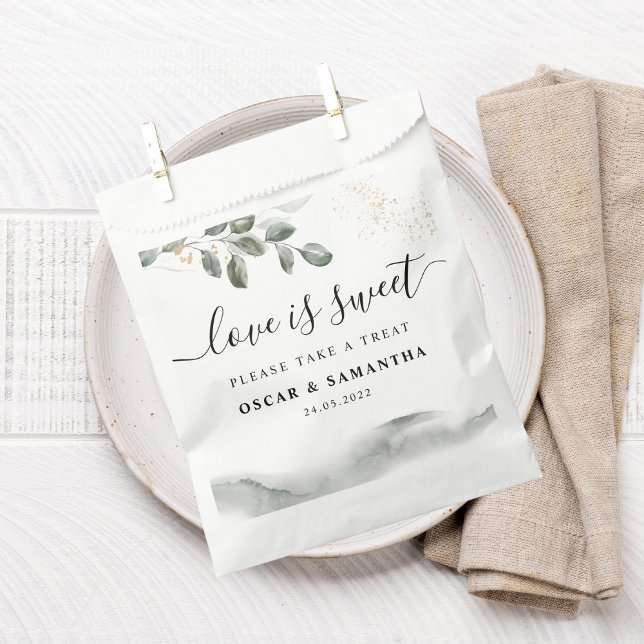 Sachets En Papier Feuille d'aquarelle verte douce | Poussière d'or (Créateur téléchargé)