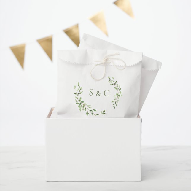 Sachets En Papier Feuilles de verdure Élégant Monogramme Mariage sur (Fête)