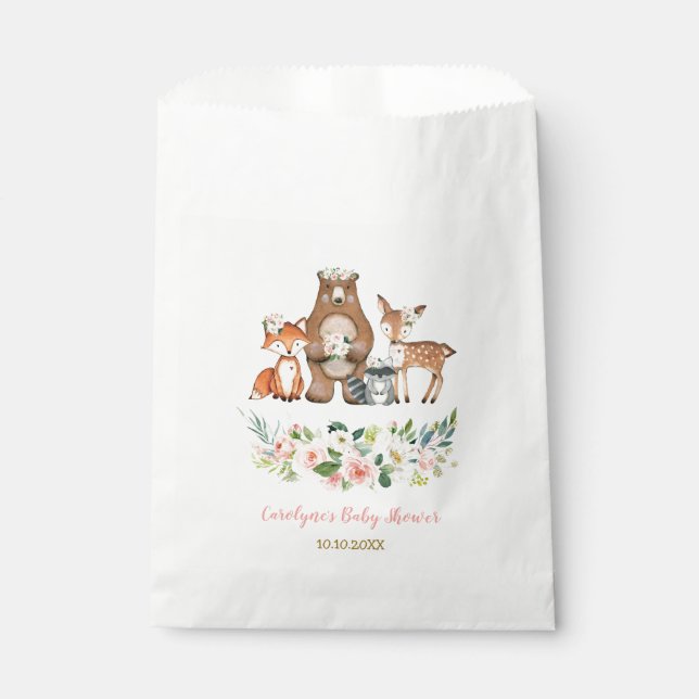 Sachets En Papier Fille Animaux de forêt de bois / Floral rose pâle (Devant)