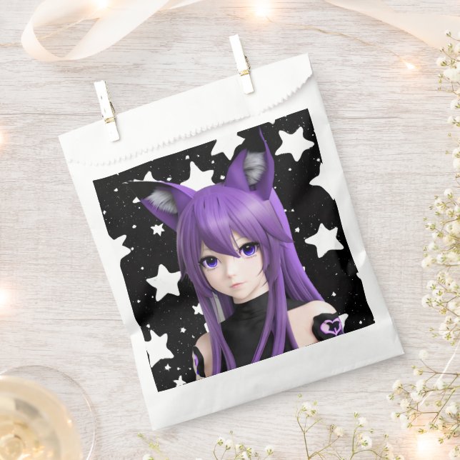 Sachets En Papier Fille Anime Violet avec Fils d'oreille Fox Anniver (Coupé)