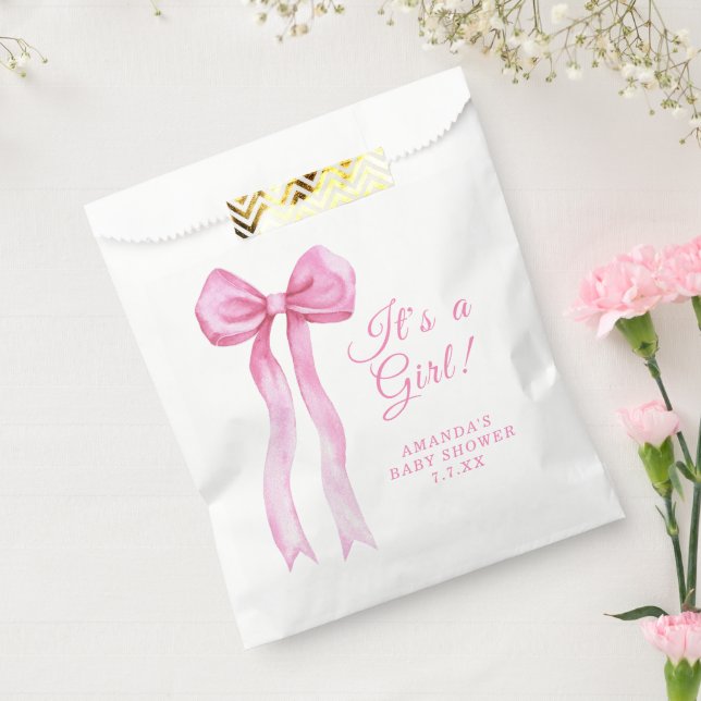 Sachets En Papier Fille arc rose Cadeau de bébé (Scellé)