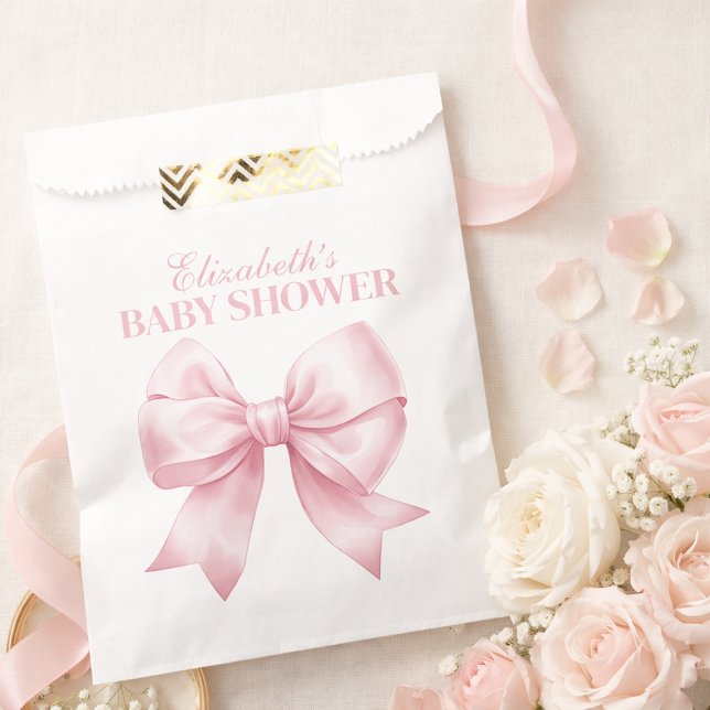 Sachets En Papier Fille au Nœud Rose Élégante Fête de Naissance de B (Pink Bow Baby Girl Elegant Baby Shower Favor Bag)