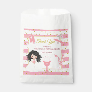 Sachets En Papier Fille aux cheveux noirs avec rayure rose Première 