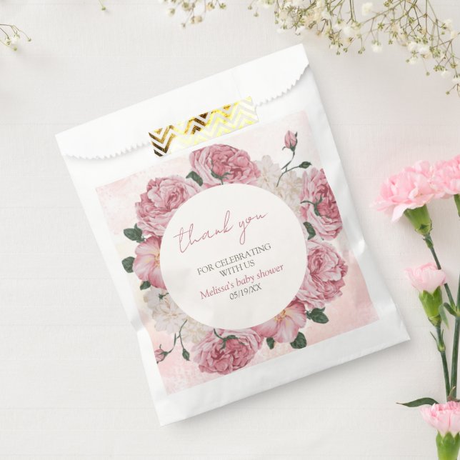 Sachets En Papier Fille Baby shower rose Merci floral (Scellé)