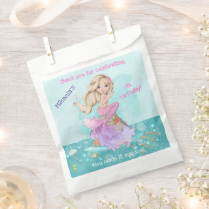 Sachets En Papier Fille Blonde Sirène Anniversaire Merci
