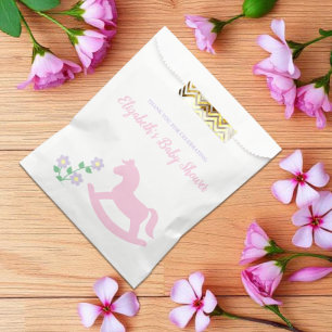 Sachets En Papier Fille de Baby Shower Cheval à Bascule Rose