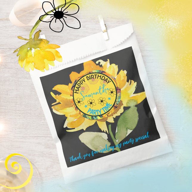 Sachets En Papier Fille de tournesol fête anniversaire Noir (Sunflower Girl Party Birthday Black Favor Bag)