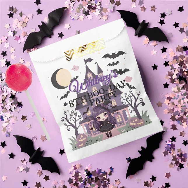 Sachets En Papier Fille éffrayante violet fête d'anniversaire (Spooky Girl Purple Birthday Party Favor Bag)