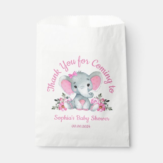 Sachets En Papier Fille Eléphant Douche Floral Pink Papier Favoriser (Devant)