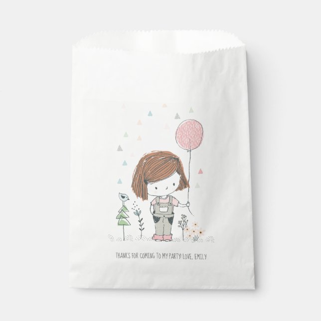 Sachets En Papier Fille mignonne avec ballons Anniversaire Favoriser (Devant)