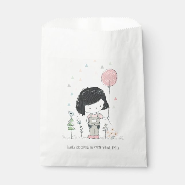 Sachets En Papier Fille mignonne avec ballons Anniversaire Favoriser (Devant)