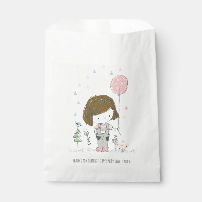 Sachets En Papier Fille mignonne avec ballons Anniversaire Favoriser (Devant)