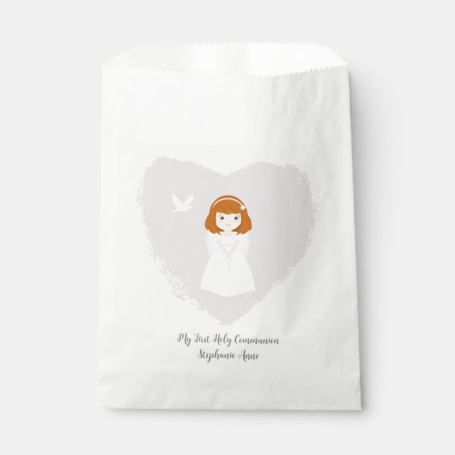 Sachets En Papier Fille rousse de la colombe communion (Devant)