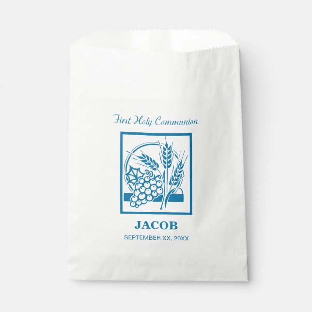 Sachets En Papier Fils, Première Communion, Blé, Raisins Bleus (Devant)