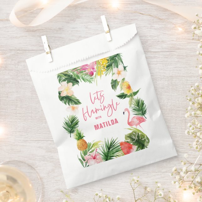 Sachets En Papier flamant jaune rose fleuri tropical élégant (Coupé)