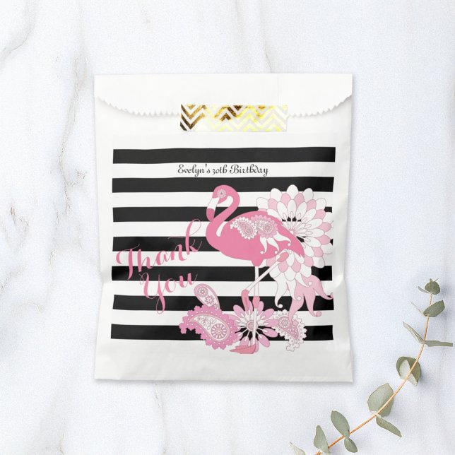 Sachets En Papier Flamant rose rayé noir et blanc Merci (Créateur téléchargé)