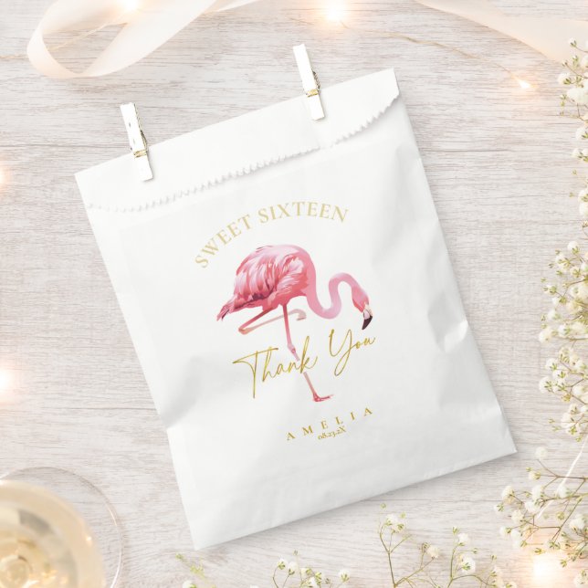 Sachets En Papier Flamant rose tropical Sweet 16 Merci ID922 (Coupé)