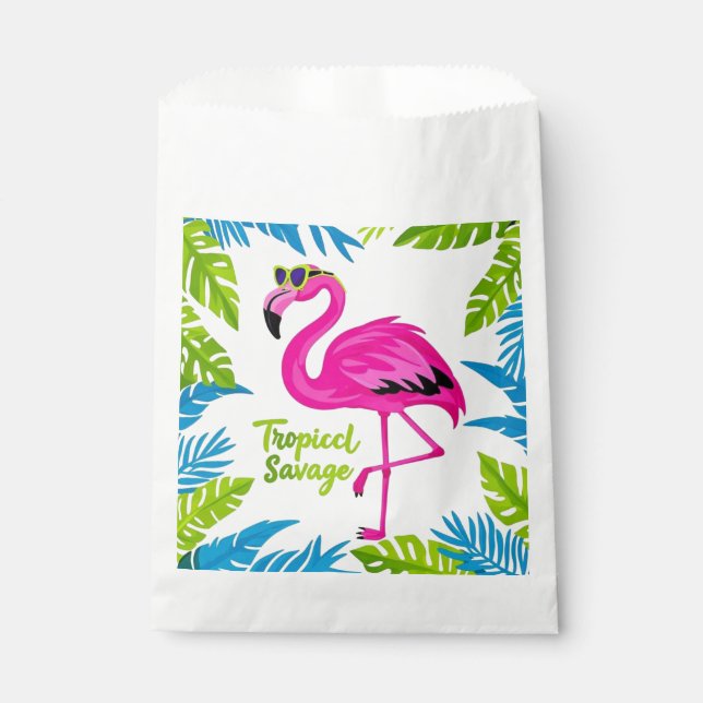 Sachets En Papier Flamingo rose Position tropicale sur une jambe (Devant)
