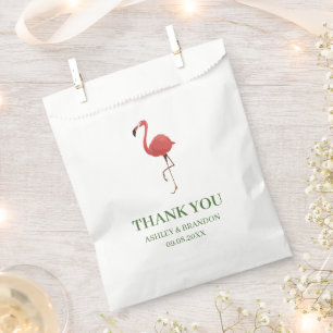 Sachets En Papier Flamingo Tropiques Vert et Rose Mariage Remercieme