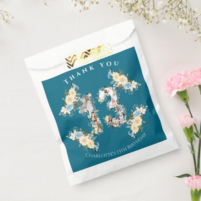 Sachets En Papier Fleur 13e anniversaire Turquoise photo Collage Jau (Scellé)