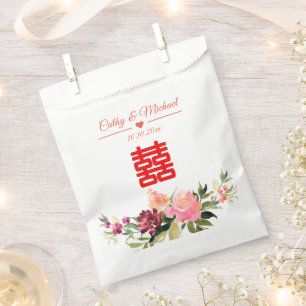 Sachets En Papier Fleur aquarelle double bonheur mariage chinois