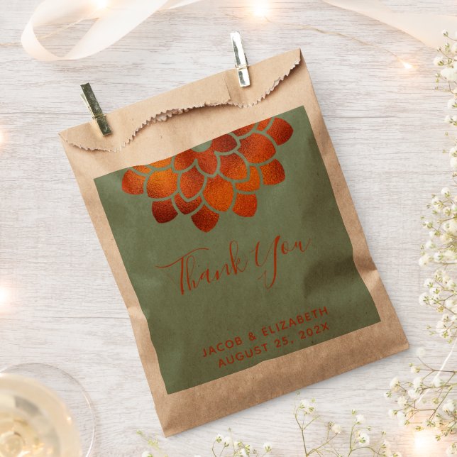Sachets En Papier Fleur de cuivre spectaculaire sur Merci vert (Coupé)