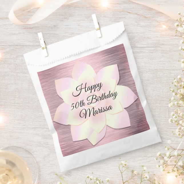 Sachets En Papier Fleur de Lotus Rose Blush Anniversaire Personnalis (Coupé)