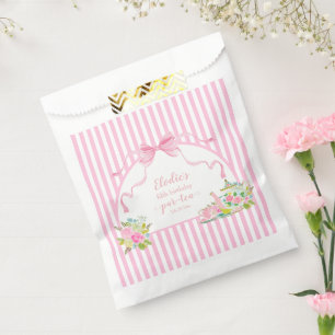 Sachets En Papier Fleur rose à rayures, célébrons notre thé d'annive