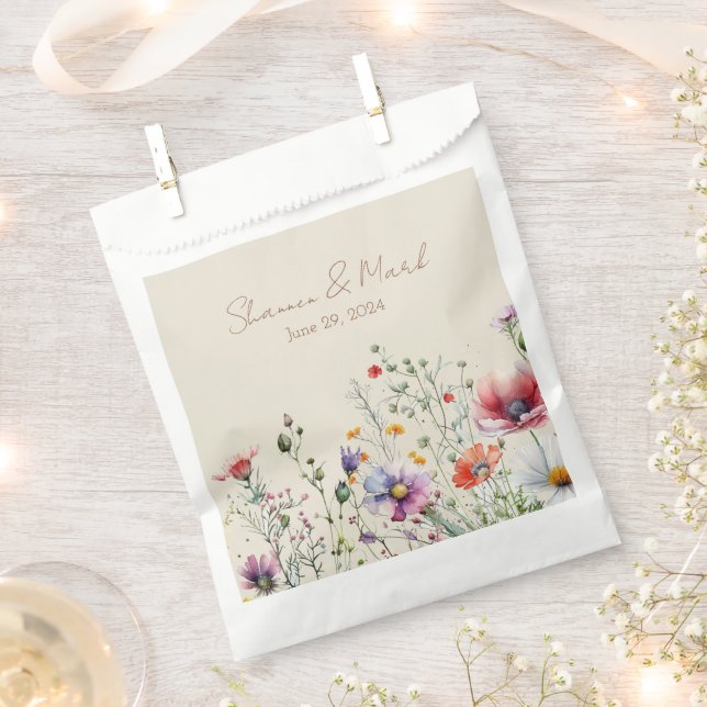 Sachets En Papier Fleur sauvage Aquarelle Mariage Faveur Sac (Coupé)