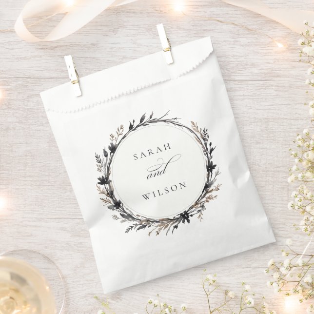 Sachets En Papier Fleur sauvage Boho Black Brown Automne Mariage (Coupé)