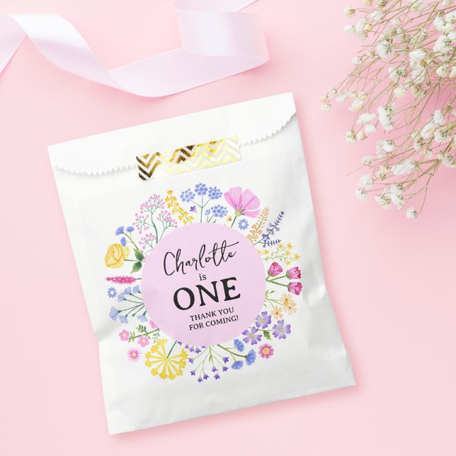 Sachets En Papier Fleur sauvage fille premier anniversaire Merci (Wildflower Girl First Birthday Thank You Favor Bag)