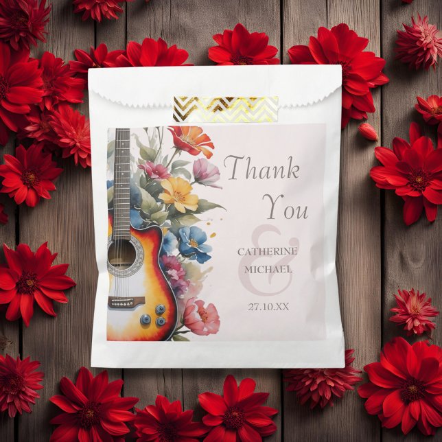 Sachets En Papier Fleur sauvage guitare Ampersand Mariage musical (Flat lay music theme wedding favor with guitar wildflower meadow florals Favor Bag)
